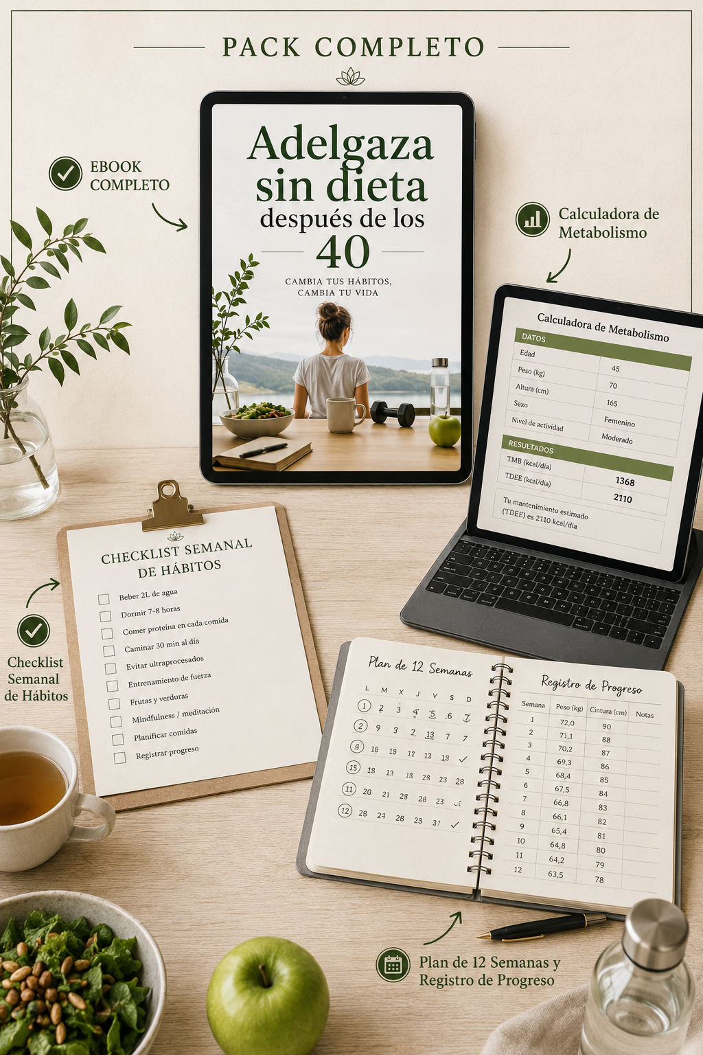Adelgaza sin Dieta Después de los 40 + Pack de Seguimiento